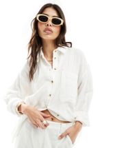 ASOS DESIGN knot front shirt in cheesecloth in mushroom