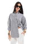 [ASOS DESIGN] ASOS DESIGN oxford shirt in linen look navy stripe-Multi 10 Navy stripe