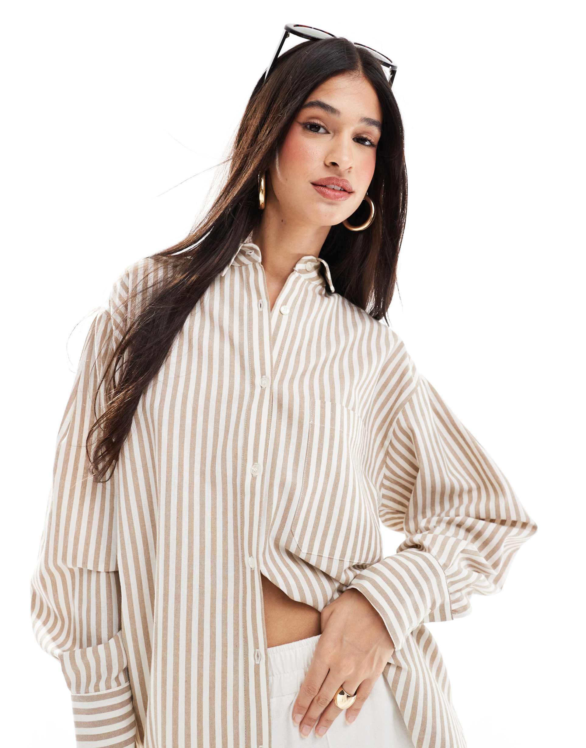 asos design oxford shirt in linen look stripe