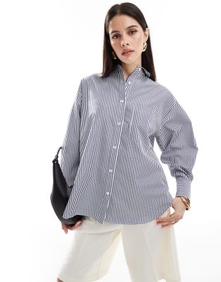 Asos Design Oxford Shirt In Navy Stripe