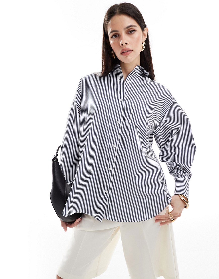 ASOS DESIGN oxford shirt in navy stripe
