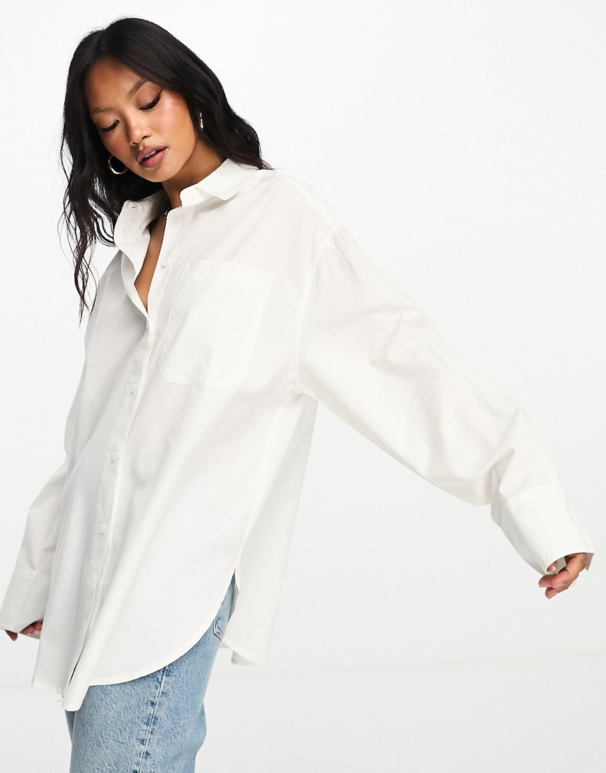 Asos Design Long Sleeve Oversized Dad Shirt In Cotton In White