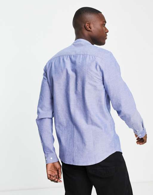 ASOS DESIGN oxford shirt with grandad collar in blue | ASOS