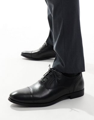 Asos Design Oxford Shoes In Black Leather With Toe Cap