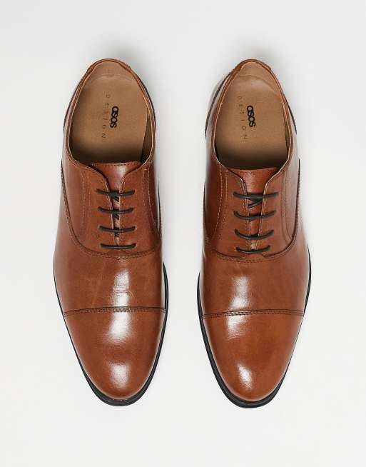  ASOS DESIGN oxford shoes in tan leather with toe cap