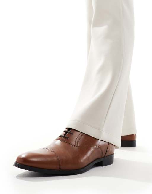 ASOS DESIGN oxford shoes in tan leather with toe cap