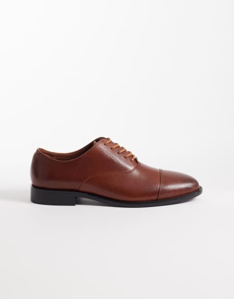 ASOS DESIGN oxford shoes in tan leather with toe cap - view 1
