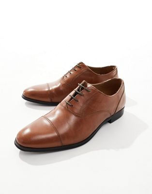 ASOS DESIGN oxford shoes in tan leather with toe cap - ASOS Price Checker