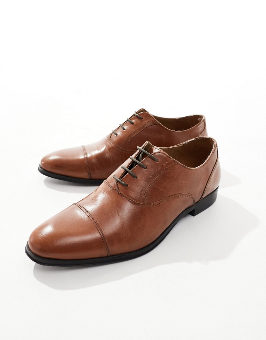 Asos Design Lace-up Brogue Shoes In Polished Tan Leather-brown