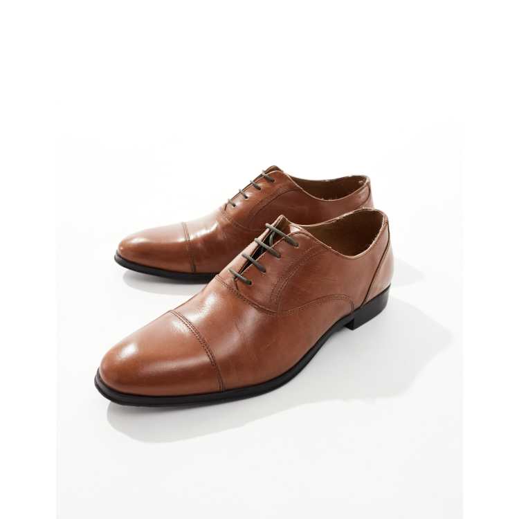 ASOS DESIGN oxford shoes in tan leather with toe cap