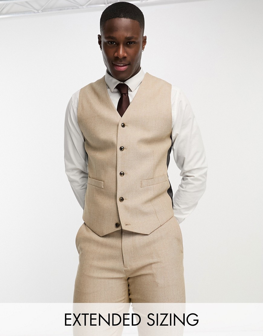 Asos Design Oxford Skinny Suit Vest In Toffee-neutral