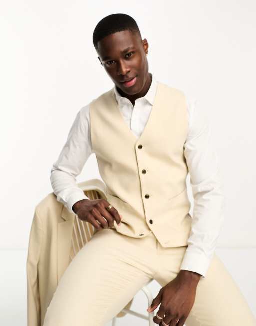 FhyzicsShops DESIGN Oxford skinny suit waistcoat in sand