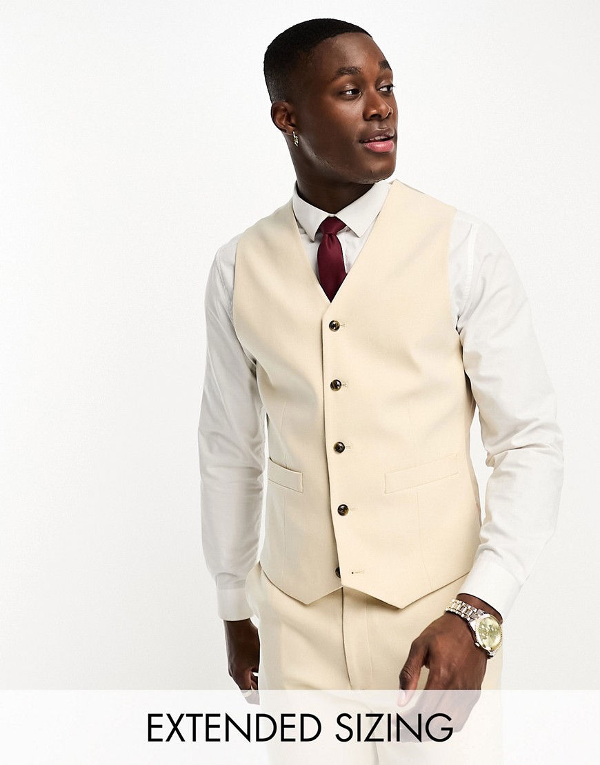 Shop Asos Design Oxford Slim Suit Vest In Sand-neutral