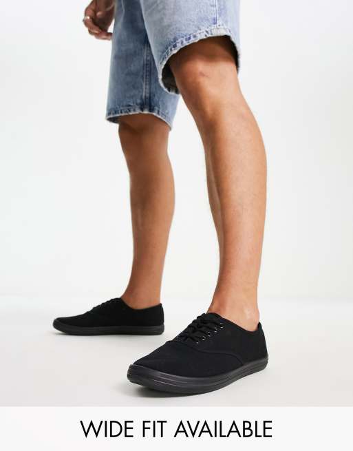 Wide fit outlet black canvas shoes