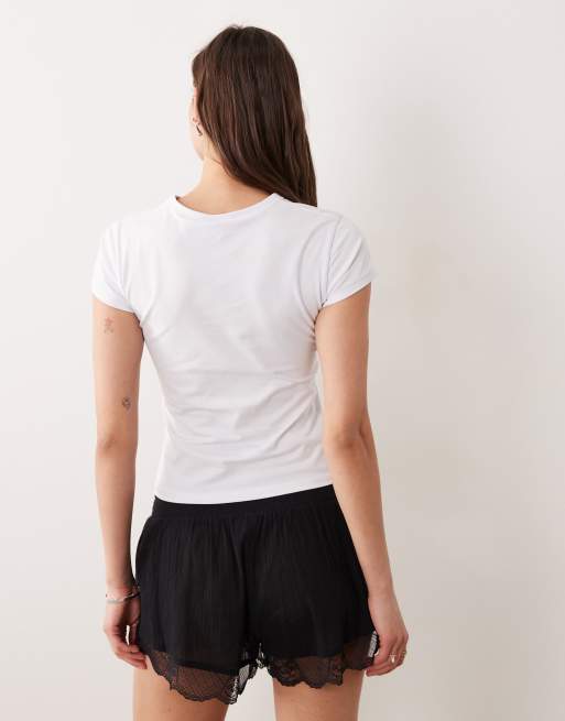 ASOS DESIGN oyster embroidery baby tee in white, 4 of 4