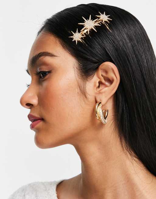 ASOS DESIGN – Ozdobny grzebyk do włosów z motywem gwiazdek i kryształkami w kolorze złotym