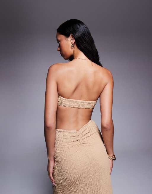 ASOS DESIGN – Ozzy – Gräddvit, stickad, texturerad bandeau-topp för stranden med knut framtill, 4 av 4