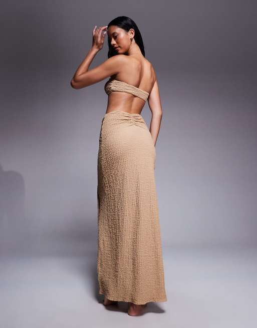ASOS DESIGN - Ozzy - Maxi strandrok met textuur en gestrikte voorkant in crème, 3 van 5
