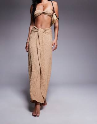 Asos Design Ozzy Textured Knot Front Maxi Beach Skirt In White