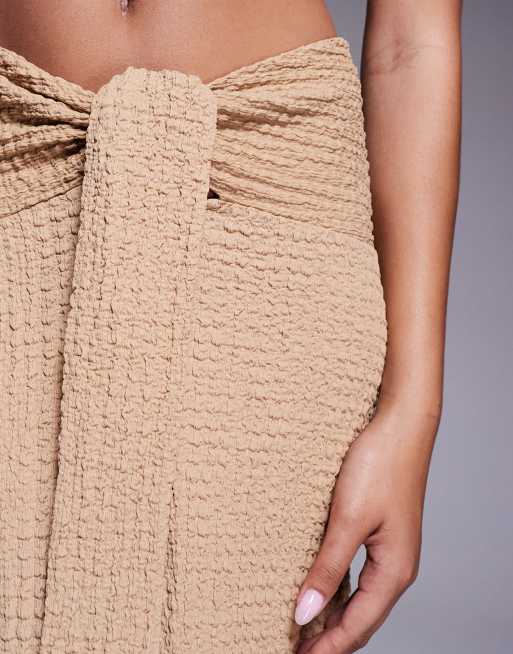 ASOS DESIGN Ozzy textured knot front maxi beach skirt in cream