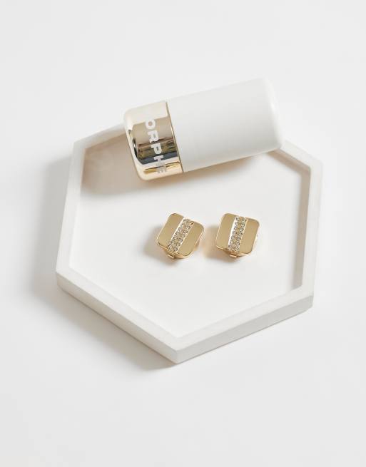 ASOS DESIGN Paar Manschettenknöpfe mit Knopfabdeckung und Kunstkristallen in Goldoptik, 2 von 4