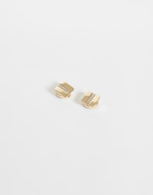 ASOS DESIGN Paar Manschettenknöpfe mit Knopfabdeckung und Kunstkristallen in Goldoptik, 4 von 4