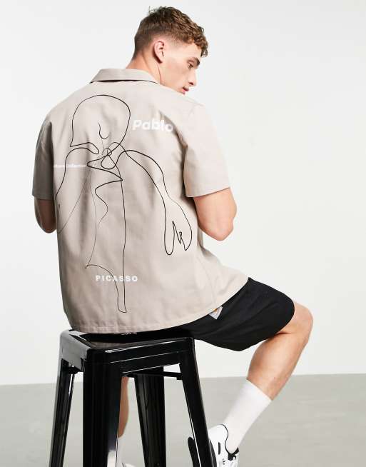 ASOS DESIGN Pablo Picasso relaxed shirt in beige ASOS