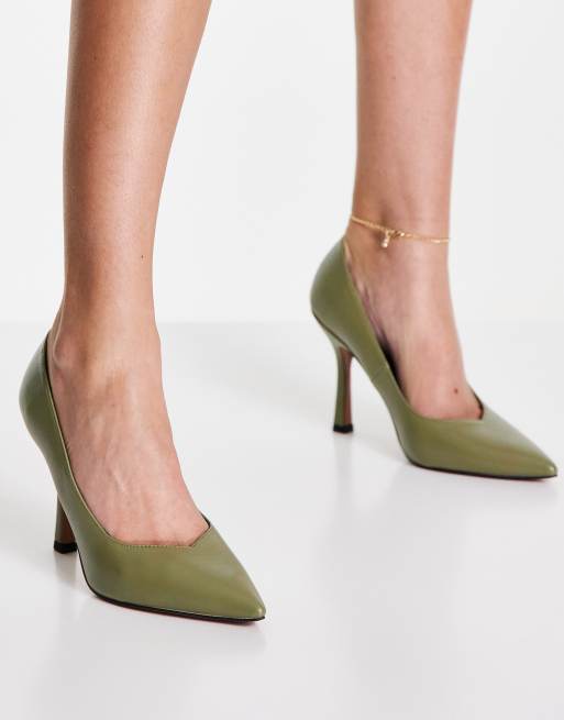 ASOS DESIGN Pablo Pumps met hoge hak in olijfgroen