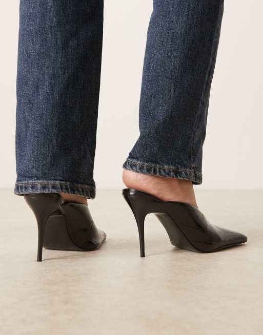ASOS DESIGN - Pablo - Ultimate - Højhælede sorte mules med firkantet tå og krokodillelook, 2 af 4