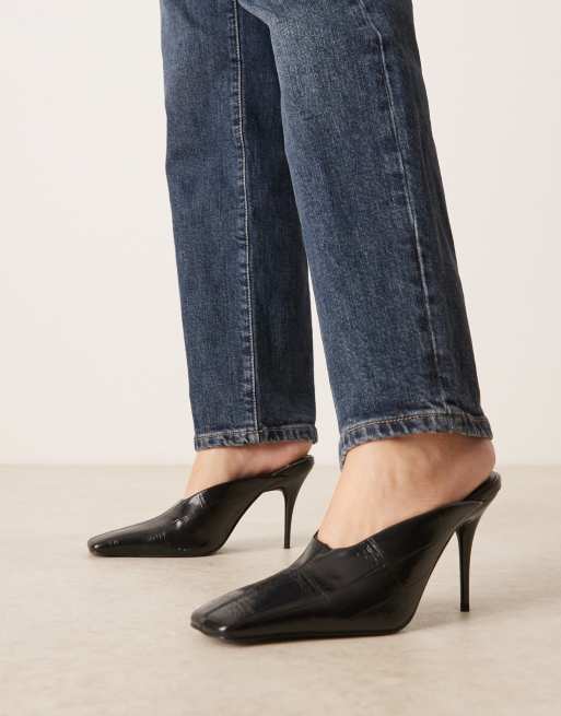 ASOS DESIGN - Pablo - Ultimate - Højhælede sorte mules med firkantet tå og krokodillelook, 3 af 4