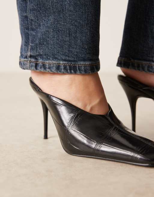 ASOS DESIGN – Pablo – Ultimate – Mules in Kroko-Schwarz mit eckiger Zehenpartie und hohem Absatz, 4 von 4
