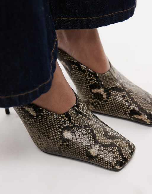 ASOS DESIGN Pablo ultimate square toe high heeled mules in snake