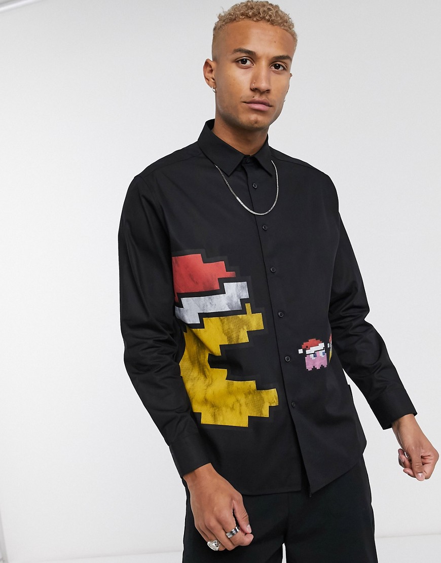 ASOS DESIGN Pac-Man Holidays print oversized fit shirt-Black