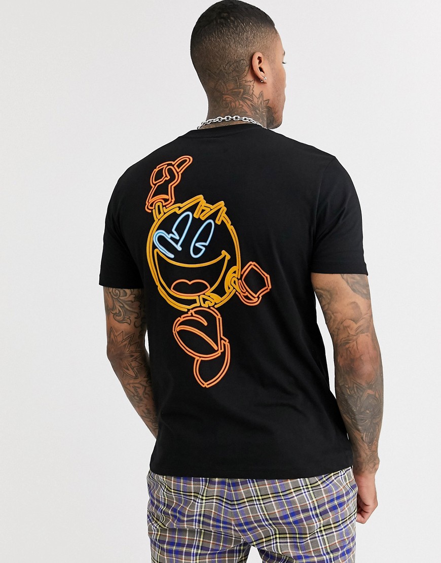 ASOS DESIGN Pac-Man - T-shirt comoda con ricamo sul davanti e stampa sul retro-Nero