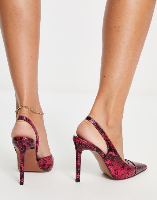 ASOS DESIGN Pace sling back high heeled shoes in snake