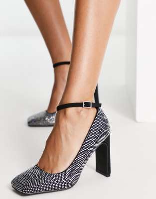 Asos Design Pacific Embellished Square Toe High Heeled Shoes In Black