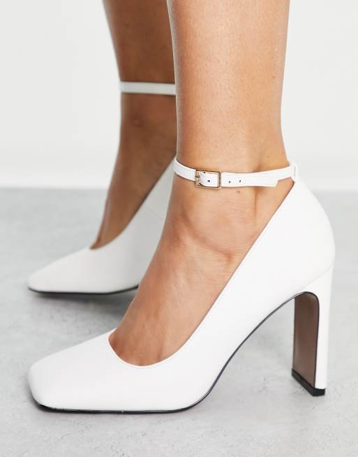 been Moeras Mos ASOS DESIGN - Pacific - Hoge schoenen met hoge hak en vierkante neus in wit  | ASOS