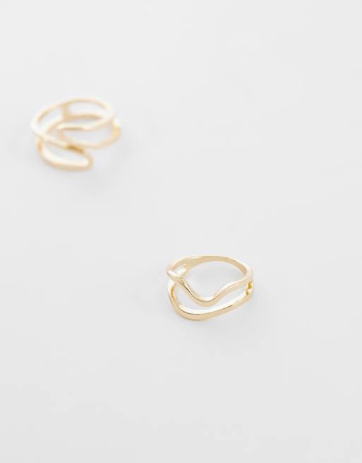 ASOS DESIGN - Pack de 2 anillos dorados con diseño fino ondulado, 3 de 3