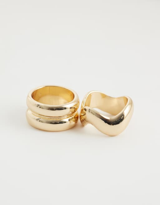 ASOS DESIGN - Pack de 2 anillos dorados con diseño grueso y liso, 2 de 3