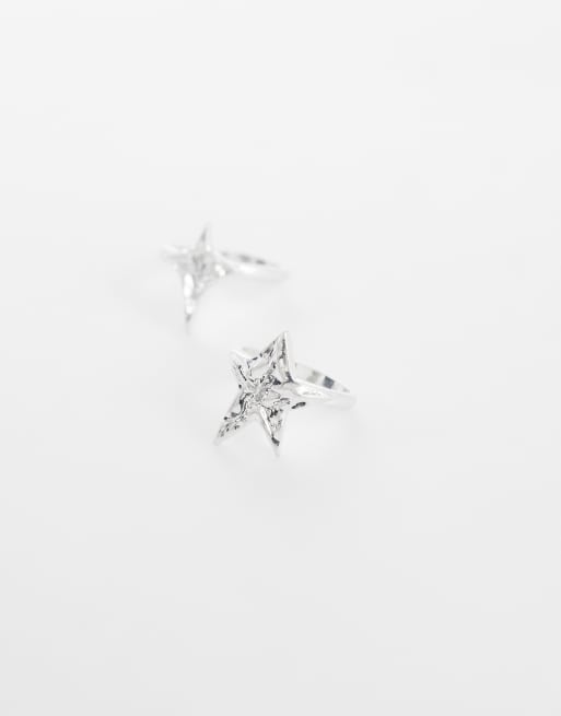 ASOS DESIGN - Pack de 2 anillos plateado desgastado con estampado abstracto de estrellas efecto fundido, 2 de 3