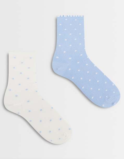 ASOS DESIGN pack de 2 calcetines azul y crema con lunares - view 1