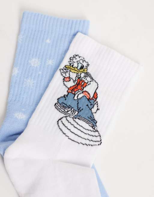 ASOS DESIGN pack de 2 calcetines Disney con gráfico de Donald Duck en blanco, 3 de 3