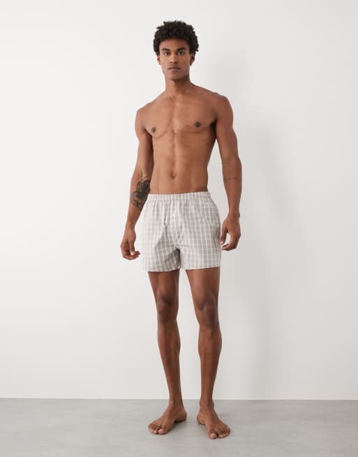 ASOS DESIGN - Pack de 2 calzoncillos bóxer beis a cuadros, 2 de 5
