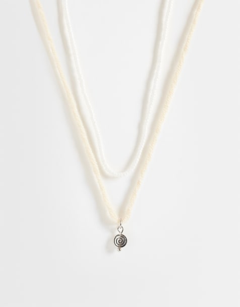 ASOS DESIGN - Pack de 2 collares con colgante de cuentas y cuerda en crema - view 1