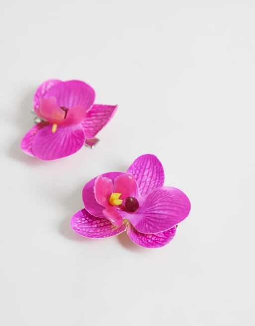 ASOS DESIGN - Pack de 2 pasadores para el cabello rosas con diseño de orquídea tropical, 3 de 3