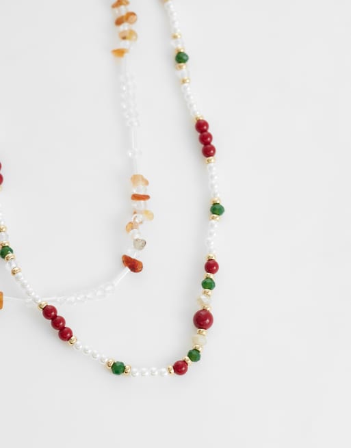 ASOS DESIGN - Pack de 2 collares de colores con cuentas de piedras variadas, 3 de 4