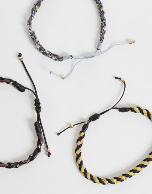 ASOS DESIGN - pack de 3 pulseras de cuerda trenzada en multi, 3 de 3