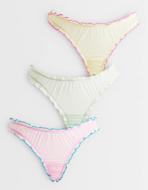 ASOS DESIGN pack de 3 tangas de malla transparente fruncidos en azul, limón y rosa - view 1
