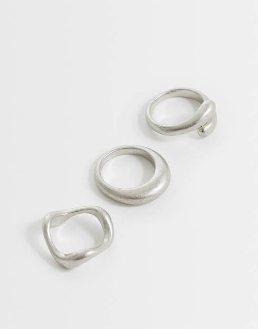 ASOS DESIGN - Pack de 3 anillos minimalistas con diseños variados