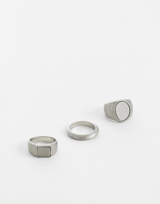 ASOS DESIGN - Pack de 3 anillos plateado pulido tipo sello ovalados